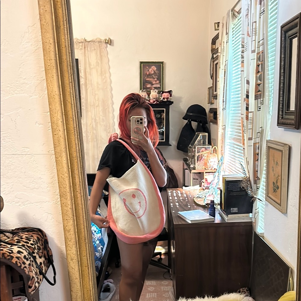 Pink and White Spacious Tote Bag